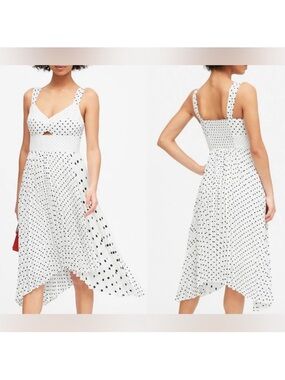 Banana Republic White Polka Dot Midi Dress with Black Dots Size 12 GUC
